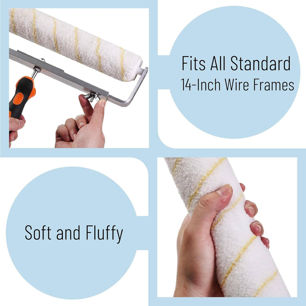 3-pack microfiber paint roller covers, white with yellow stripes, 1/2-in nap