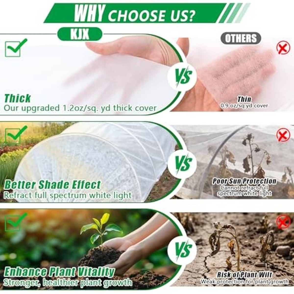 White non-woven shade cloth laid over plants for sun protection comparison