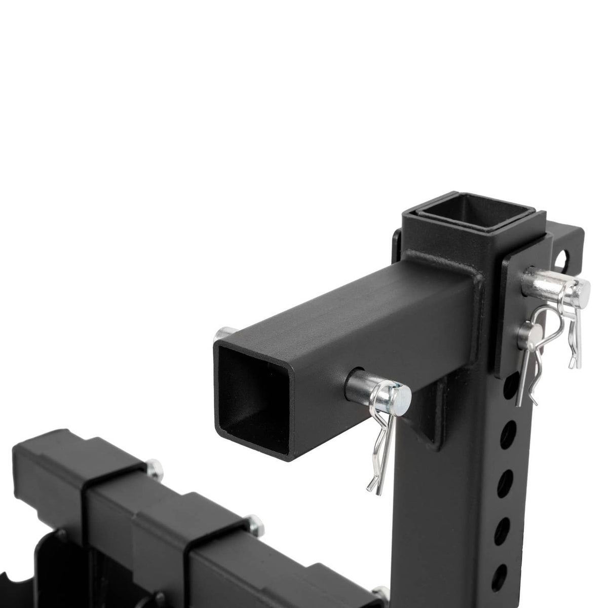 Receiver hitch mount bracket with pin and safety clips for disc plow harrow