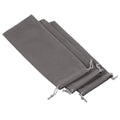 Gray microfiber drawstring storage pouch set, folded and tied with cord loops