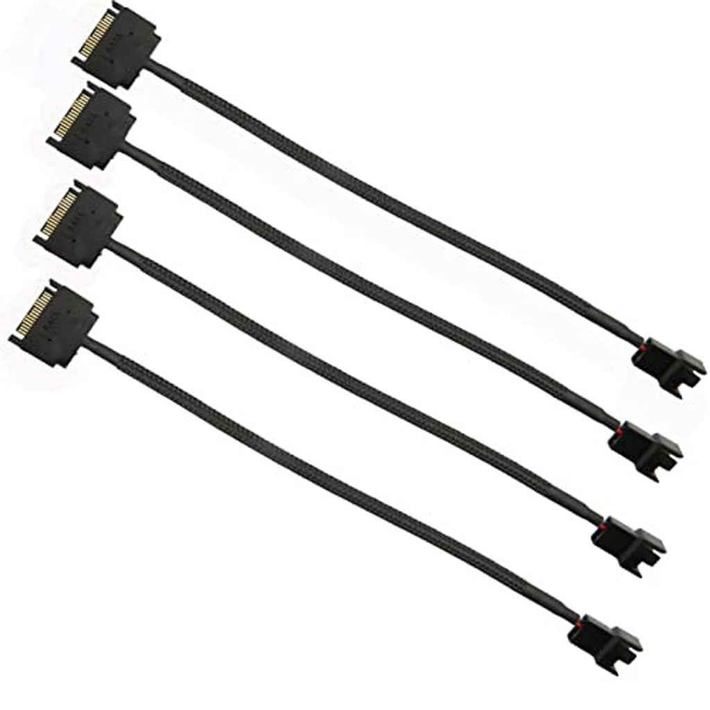 SATA power splitter Y cable set, 4 sleeved SATA leads with 15-pin male plugs