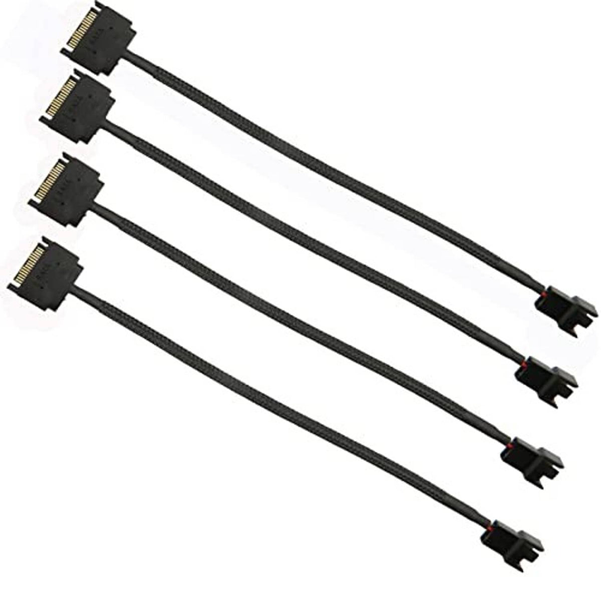 SATA power splitter Y cable set, 4 sleeved SATA leads with 15-pin male plugs
