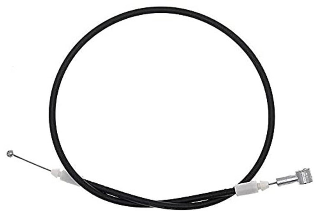 Hood release cable loop: black cable with white connector ends and metal ferrules