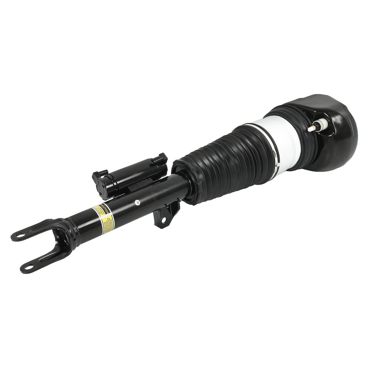 Air suspension shock strut with white spring cover and two side fork mounts