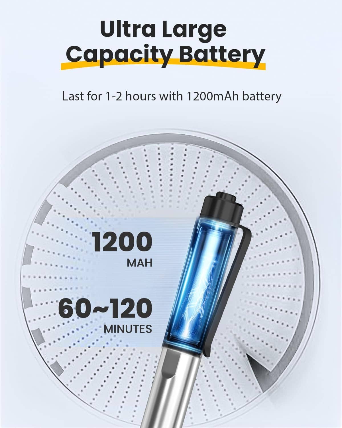 USB rechargeable engraving pen with cylindrical battery pack, silver barrel and black grip