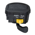 Black thumb throttle lever switch with yellow AWD/2x4 selector and lever handle