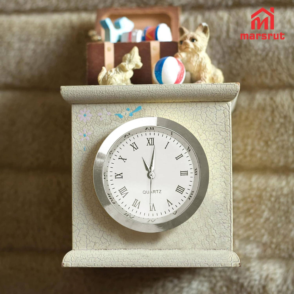 Wall-mounted clock face insert in textured panel, silver rim, white dial with Roman numerals