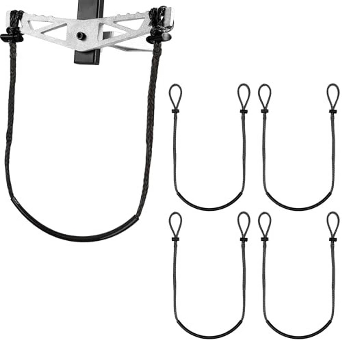 Climbing stick step aider set with metal bracket and four black rope loops