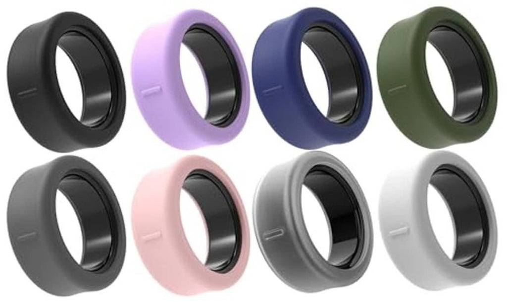 8-pack silicone ring covers set with black, lavender, blue, olive, and more colors