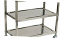 Stainless steel 3-shelf service cart frame with flat shelves and four legs
