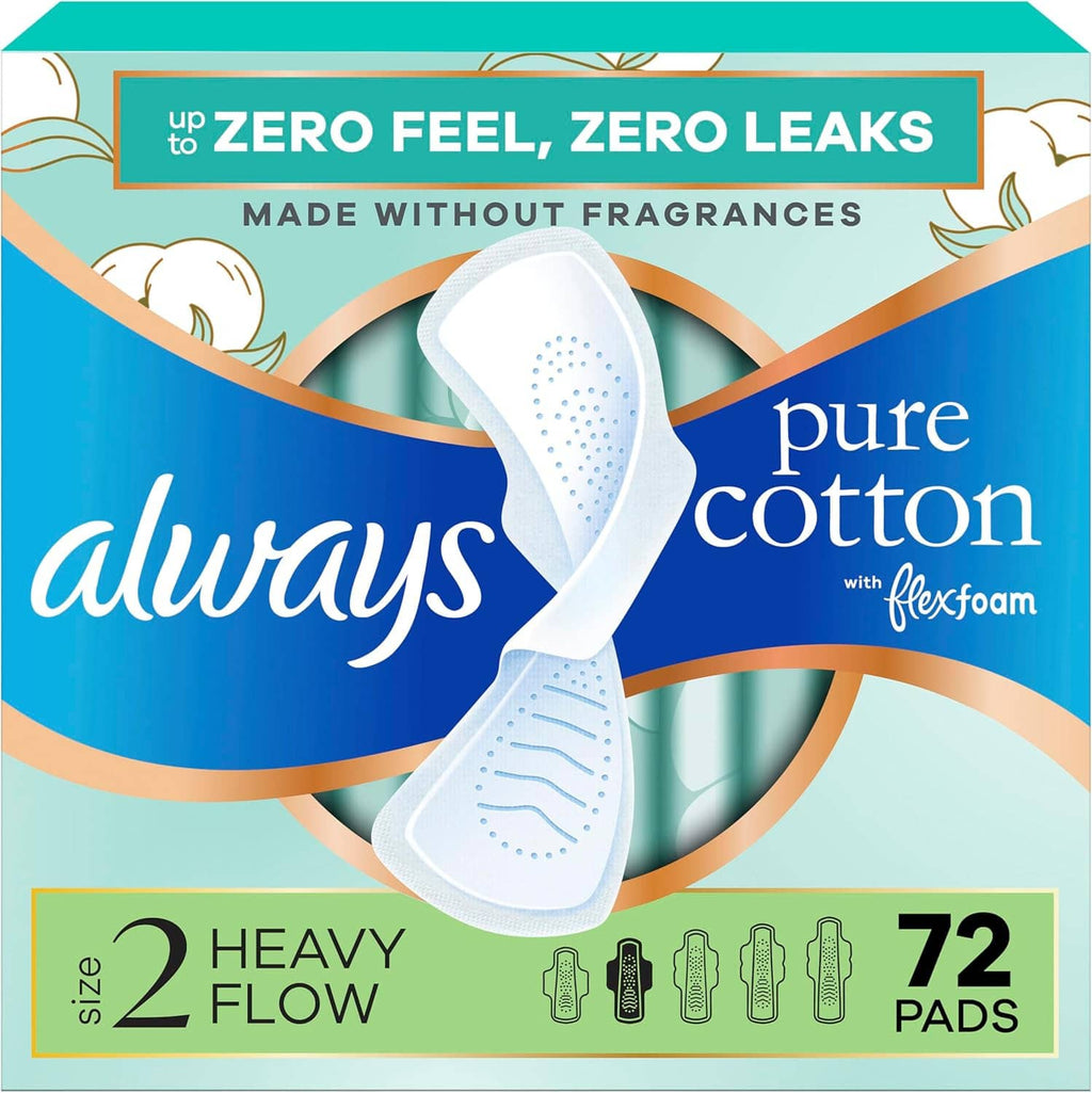 Feminine pads pack with flexfoam wings, size 2 heavy flow, 72 pads