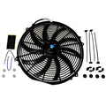 Black 16 in electric radiator cooling fan with wide curved S blades and mounting hardware