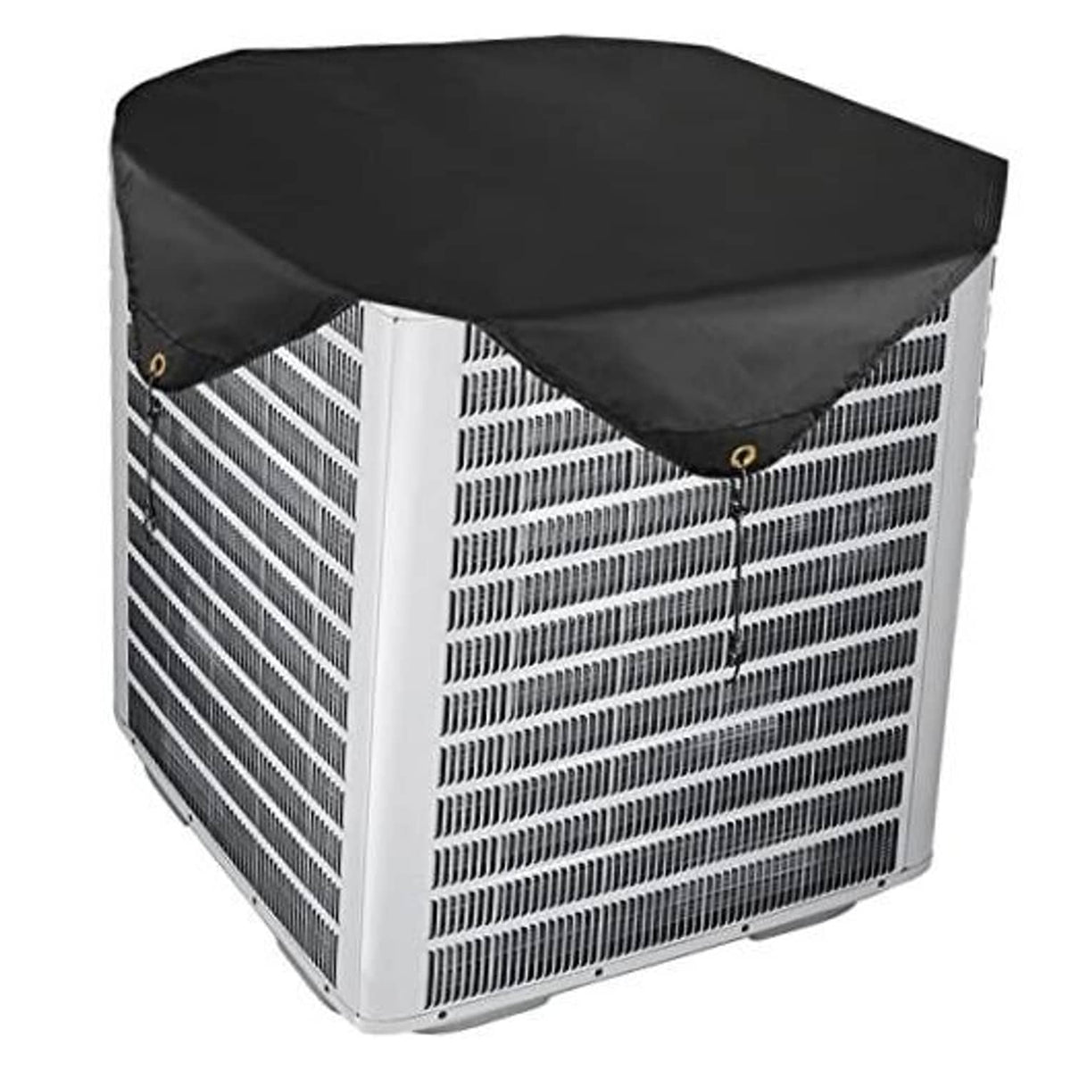 Black outdoor air conditioner unit cover for central AC, fitted octagonal top and sides