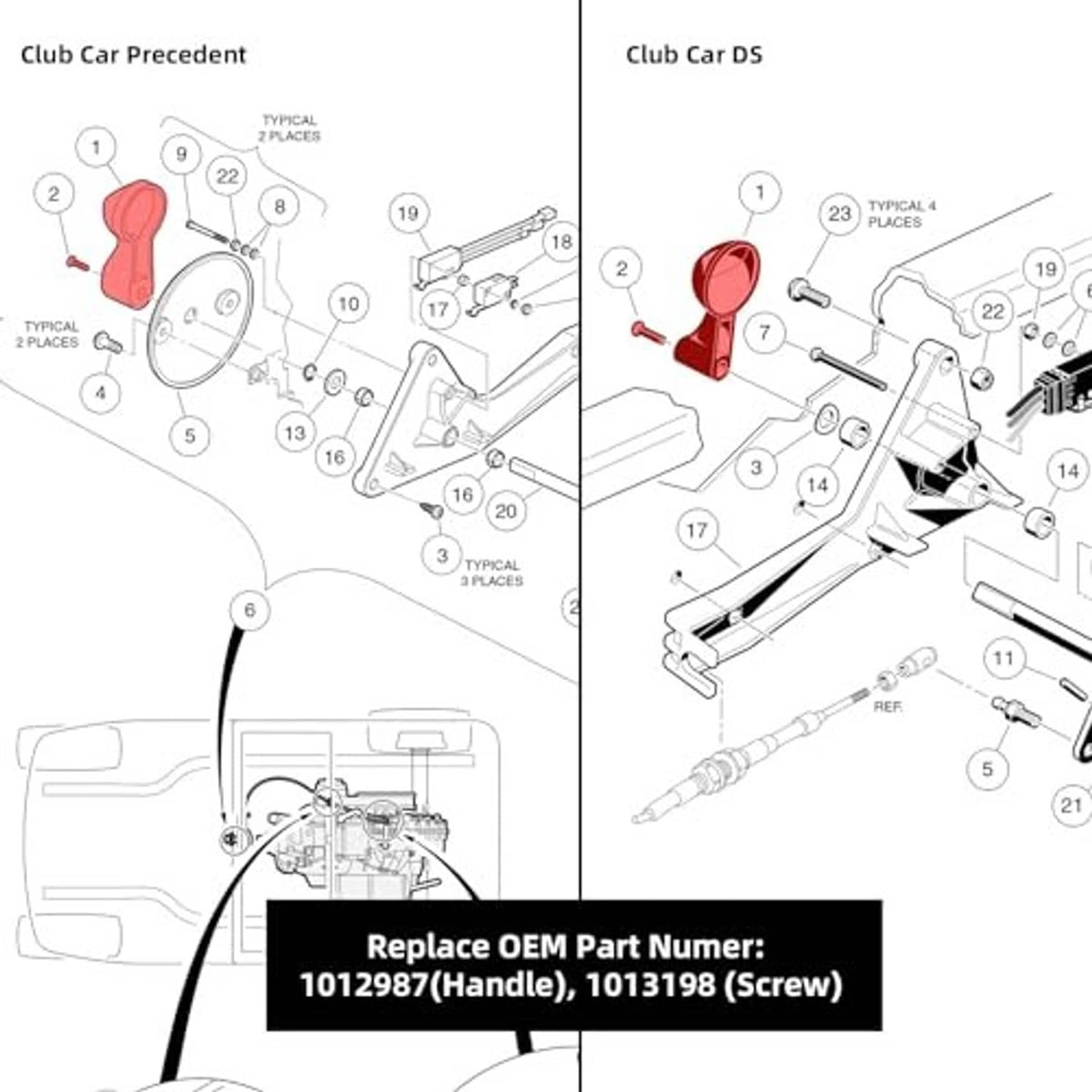 Exploded parts diagram featuring the black forward/reverse shifter handle and screw