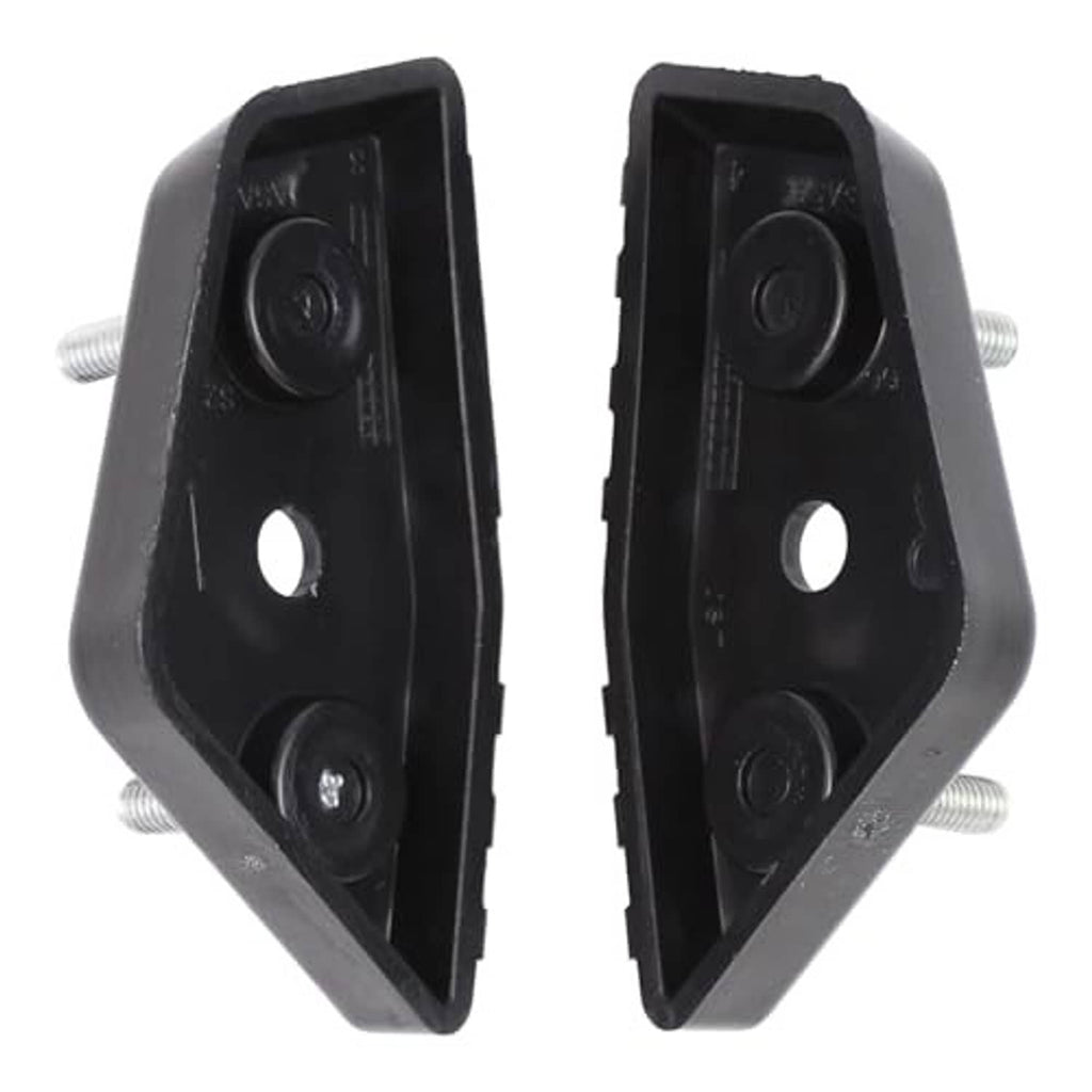 Front bumper support brackets, black plastic pair with round rubber caps and side studs