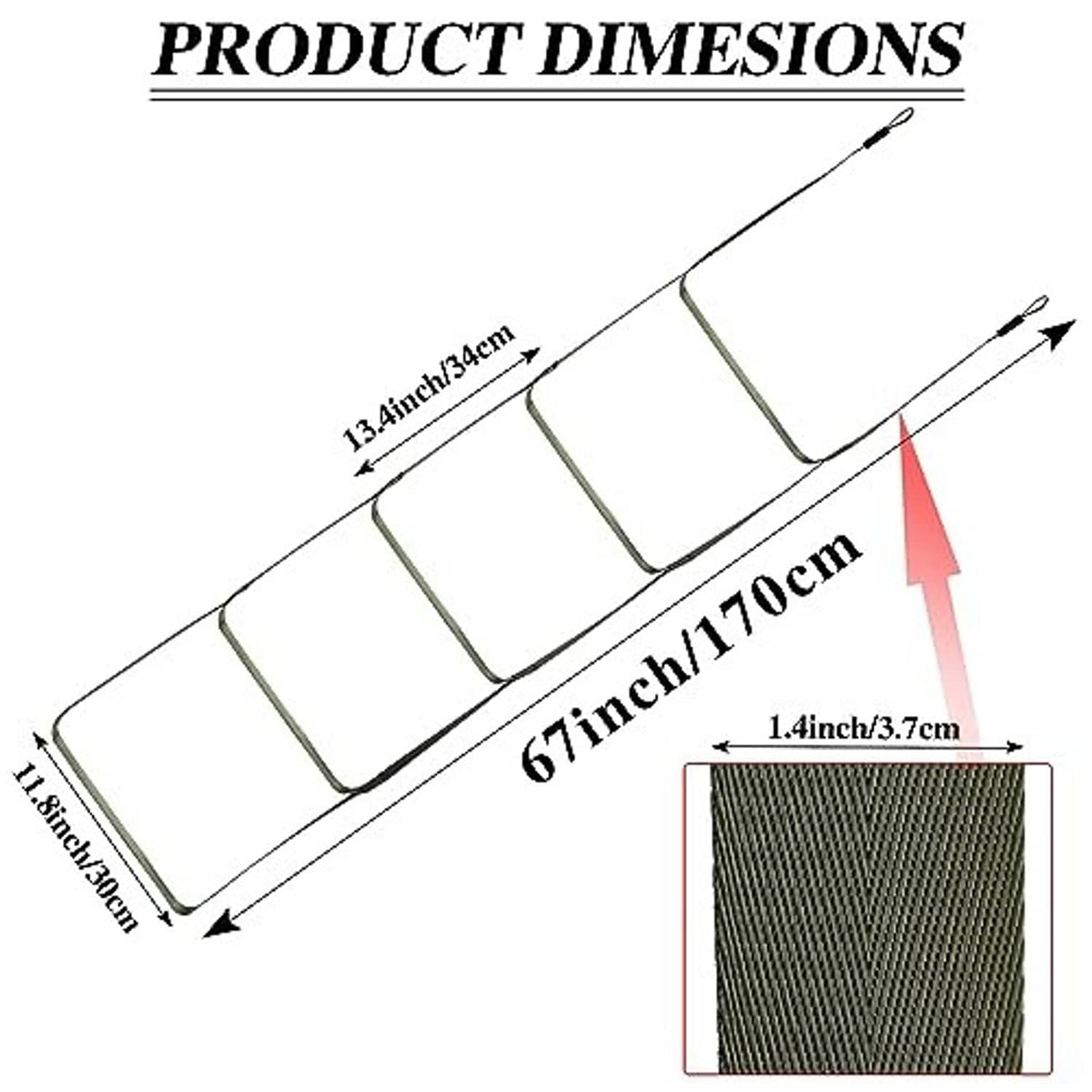 Tree climbing stick aider dimensions diagram with measurement arrows and step layout