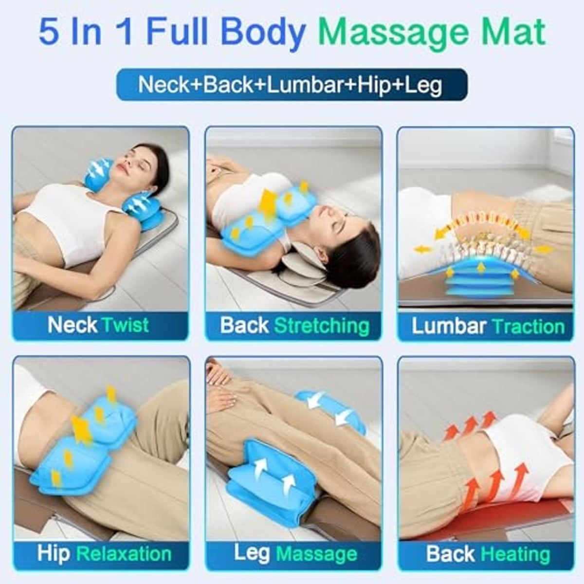 Full-body massage mat control panel and multi-zone air cushion massage layout