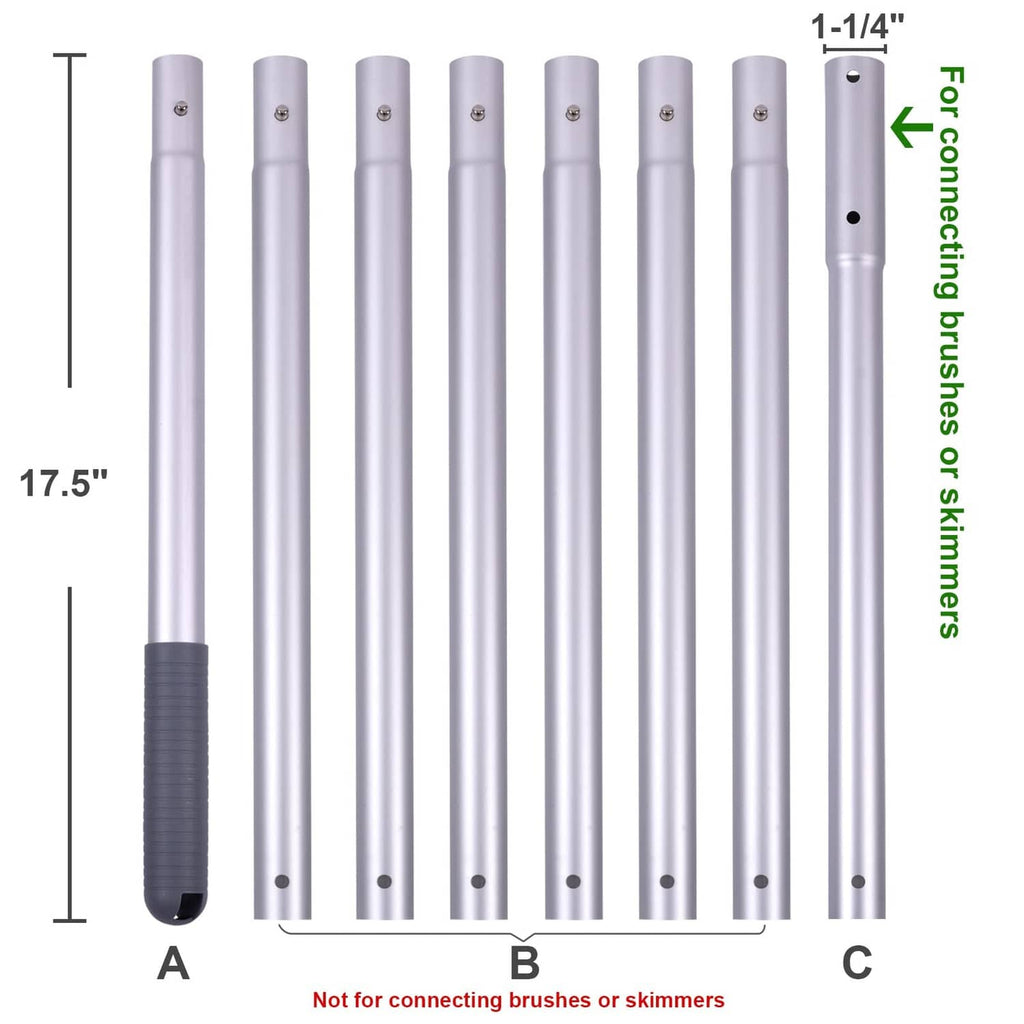 Set of gray anodized aluminum extension pole sections with black base tips