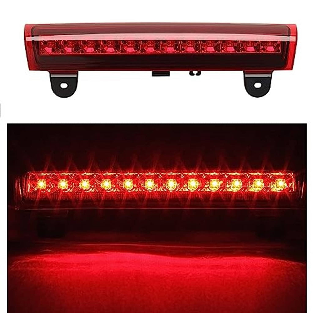 Lit red LED third brake light bar with clear lens and multiple light segments