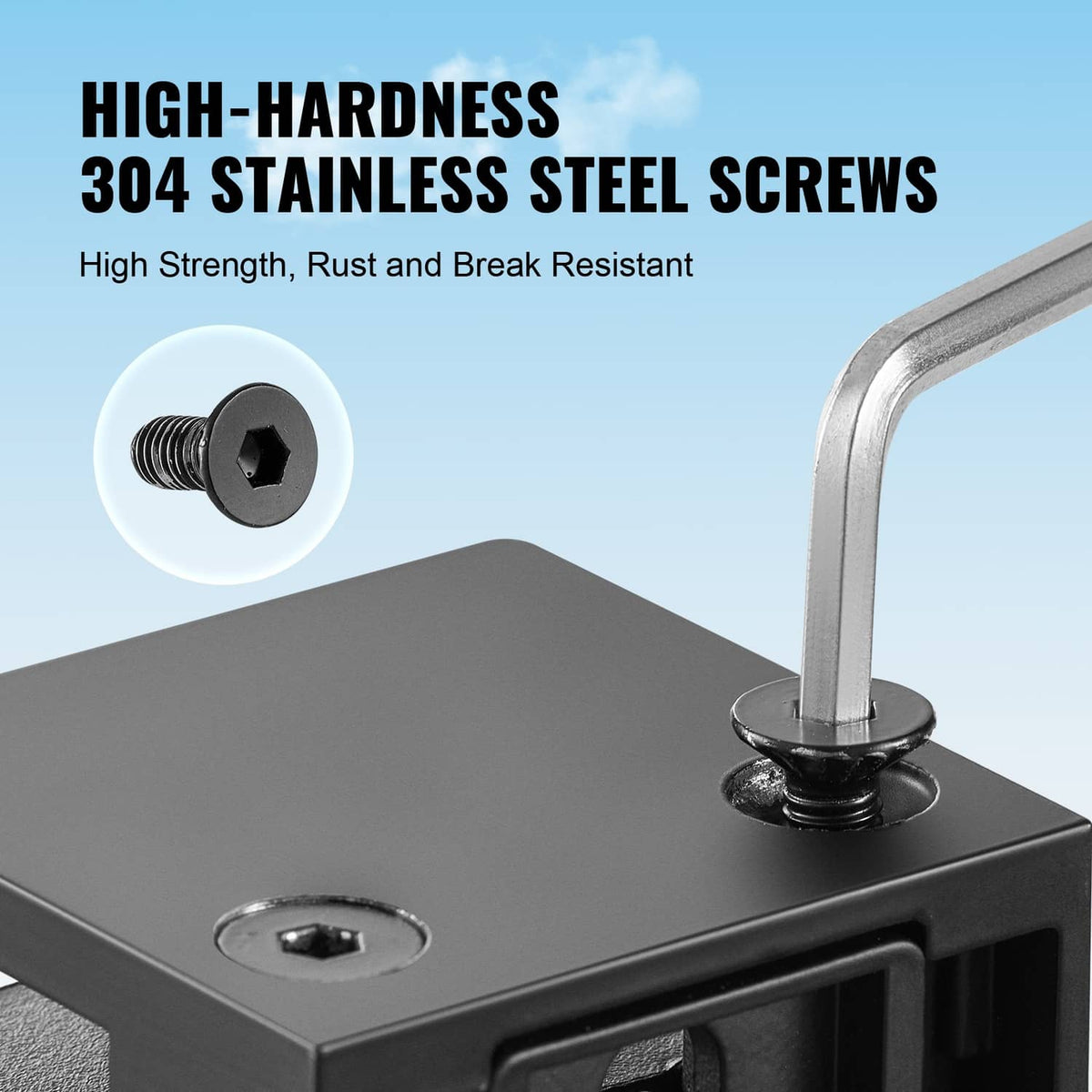 Black square glass clamp with visible screw and metal mounting post