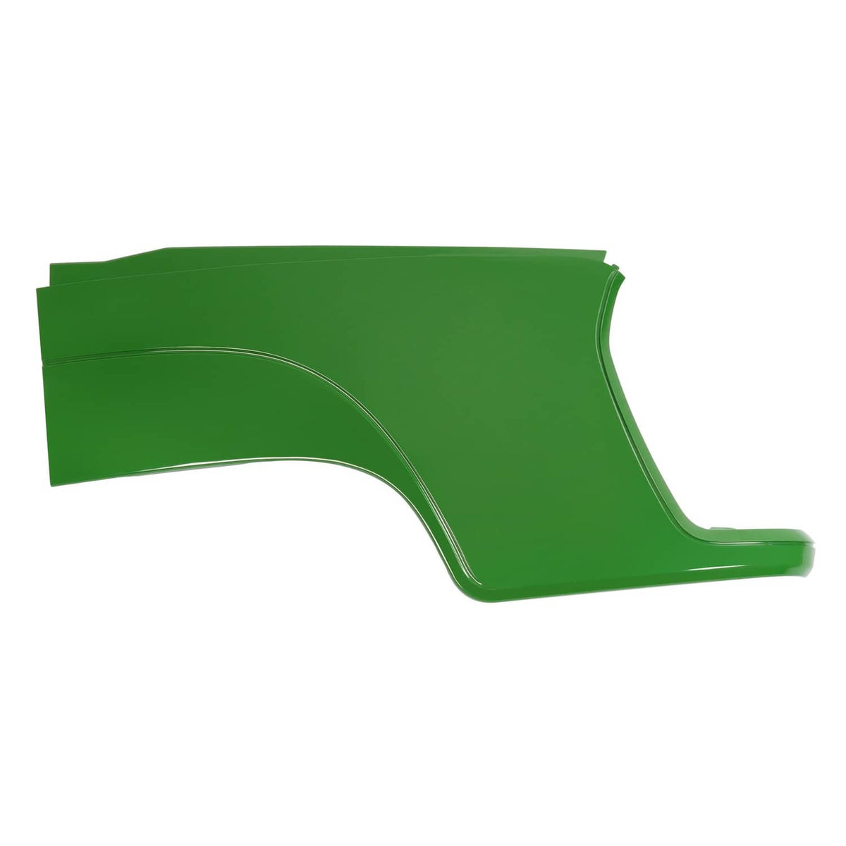 Green right-hand hood side panel with curved fender opening and integrated support lip.