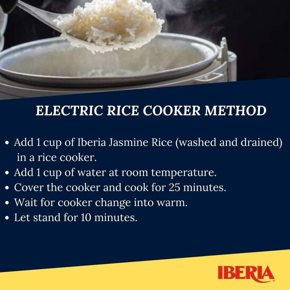 Electric rice cooker method instruction card for jasmine rice