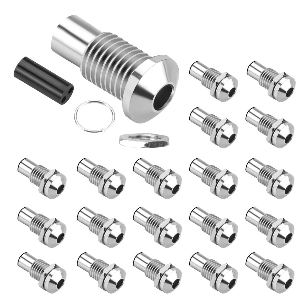 Round LED lamp bezel holder set, threaded metal mounts with washers and rubber ring