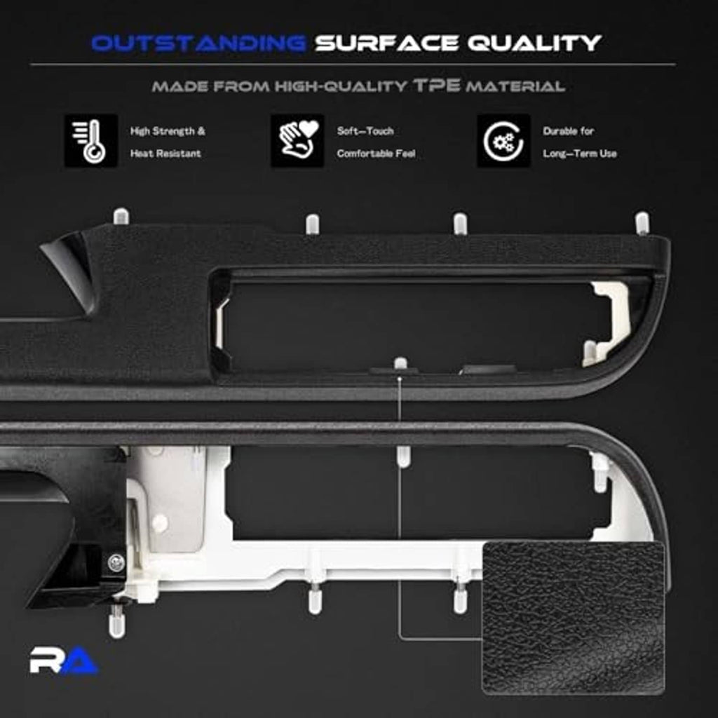 Front left armrest repair kit cutaway with mounting brackets and textured black cover