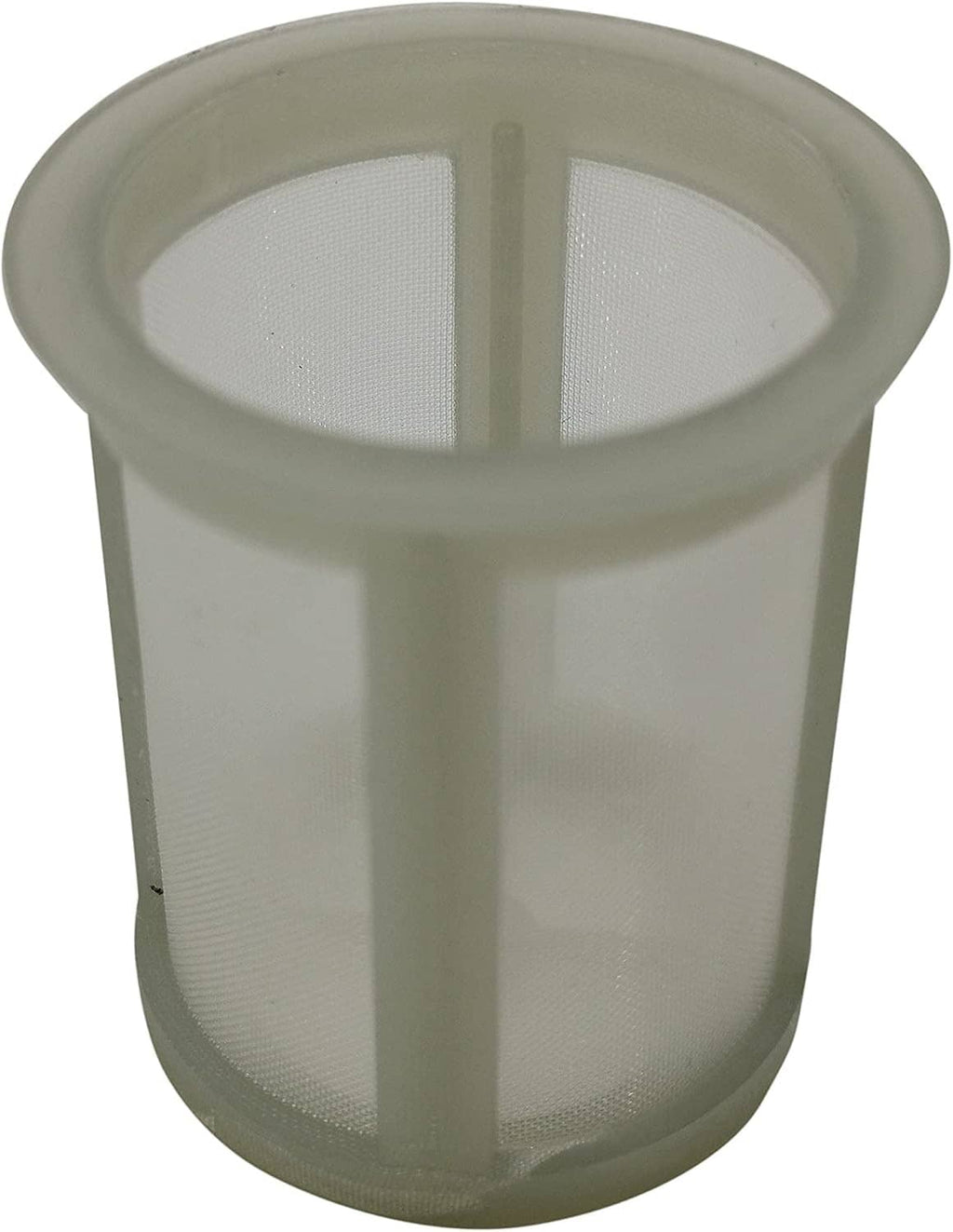 Light gray translucent filter mesh cylinder with vertical central support ribs