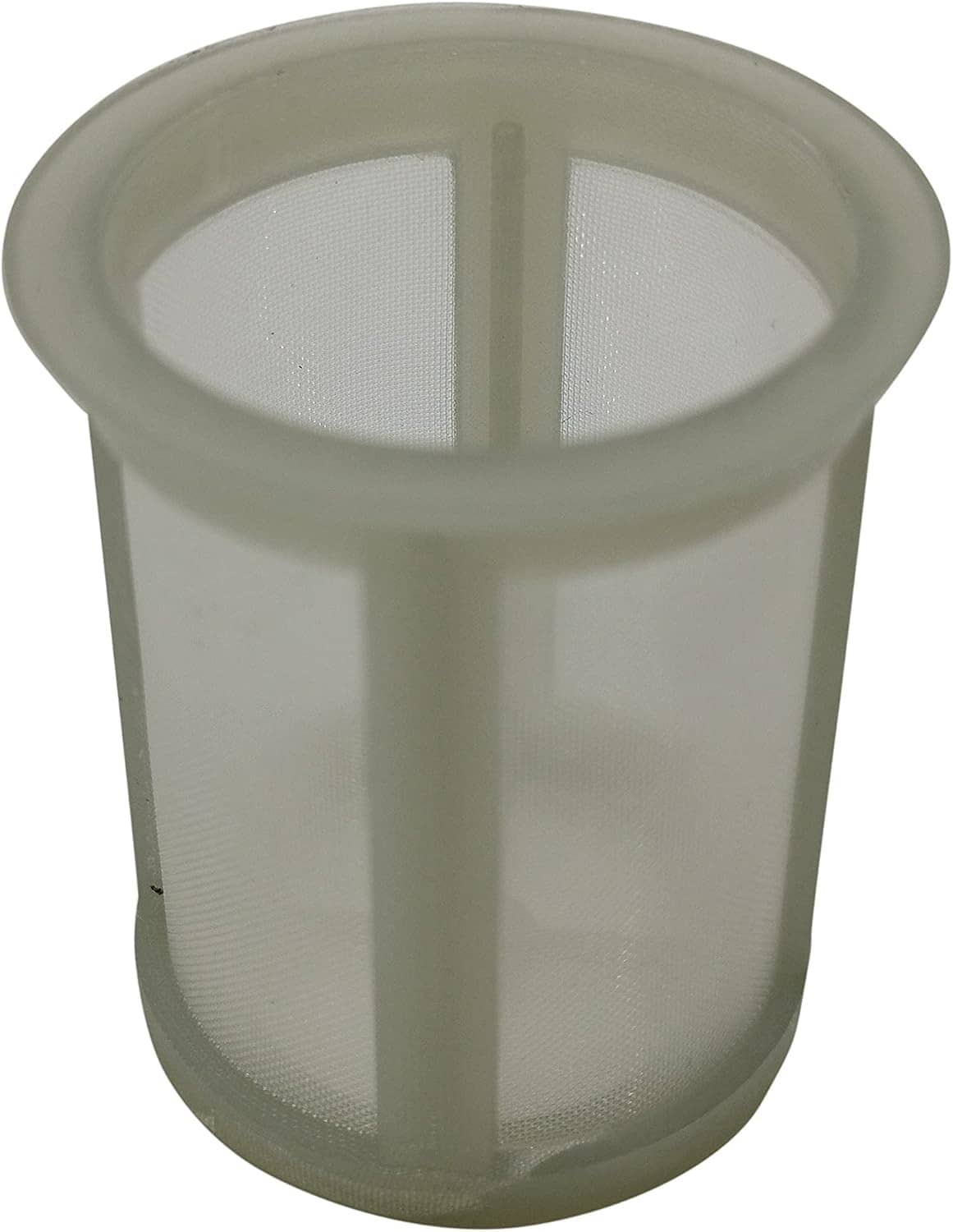 Light gray translucent filter mesh cylinder with vertical central support ribs