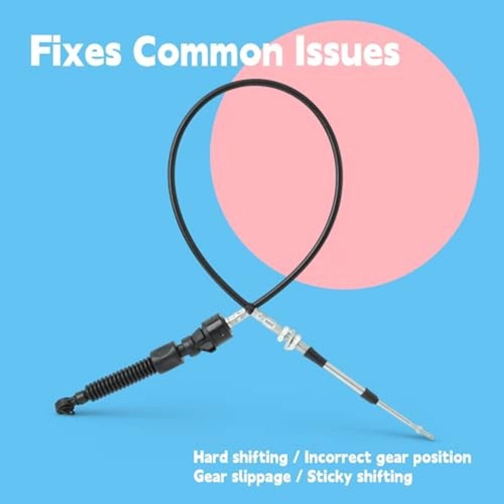 Transmission shift cable with black fittings and metal rod ends
