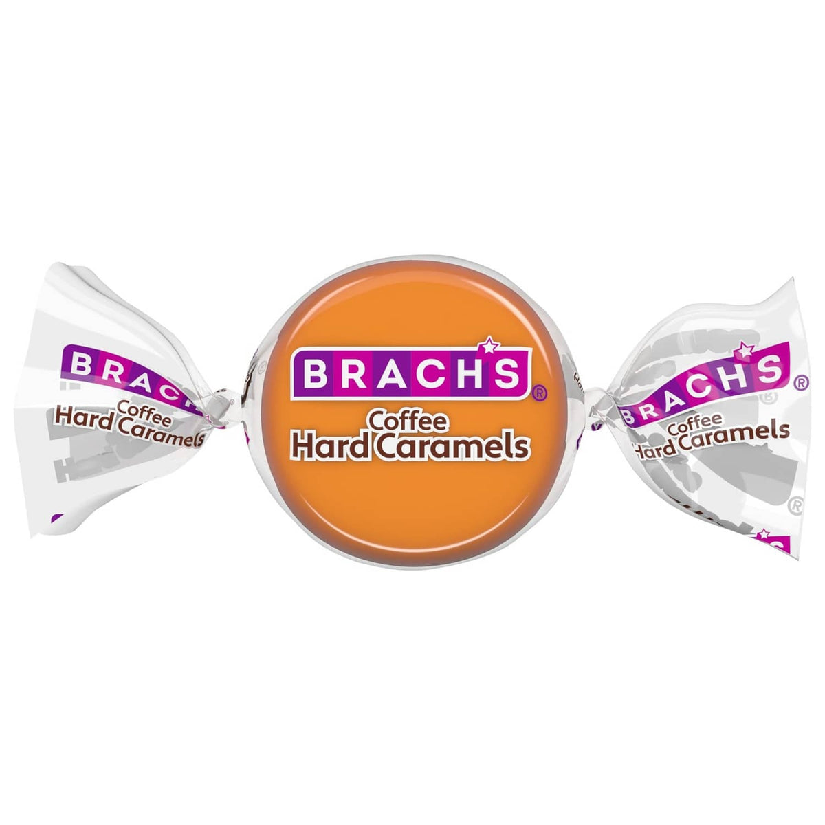 Brach's Coffee Hard Caramels wrapped candies with purple and orange branding