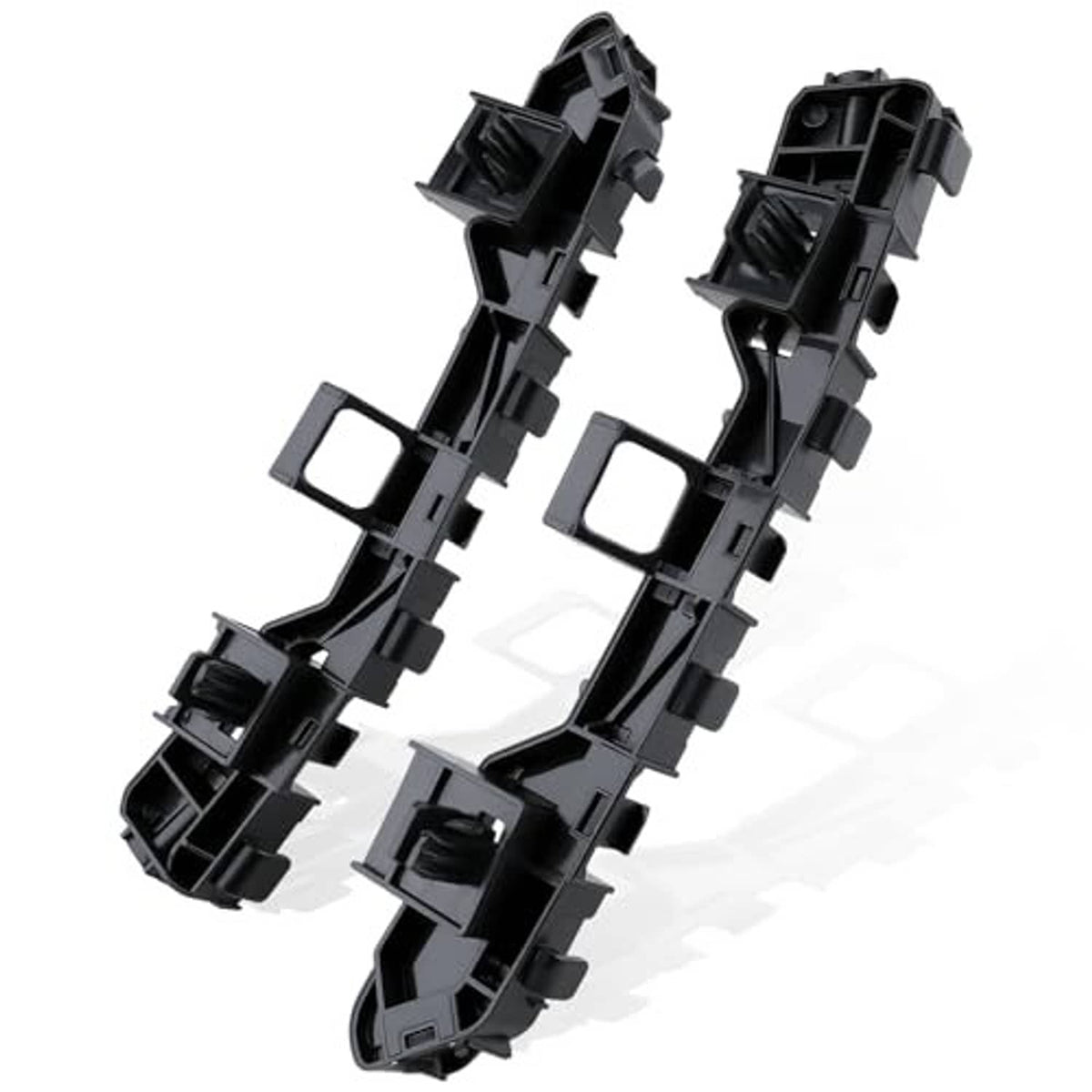Black plastic front bumper cover support bracket, left and right with raised clips