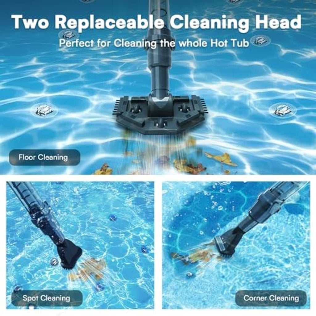 Black pool vacuum cleaning head on telescoping pole for floor and corner pickup