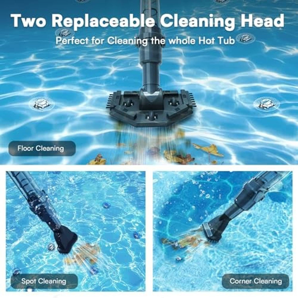 Black pool vacuum cleaning head on telescoping pole for floor and corner pickup