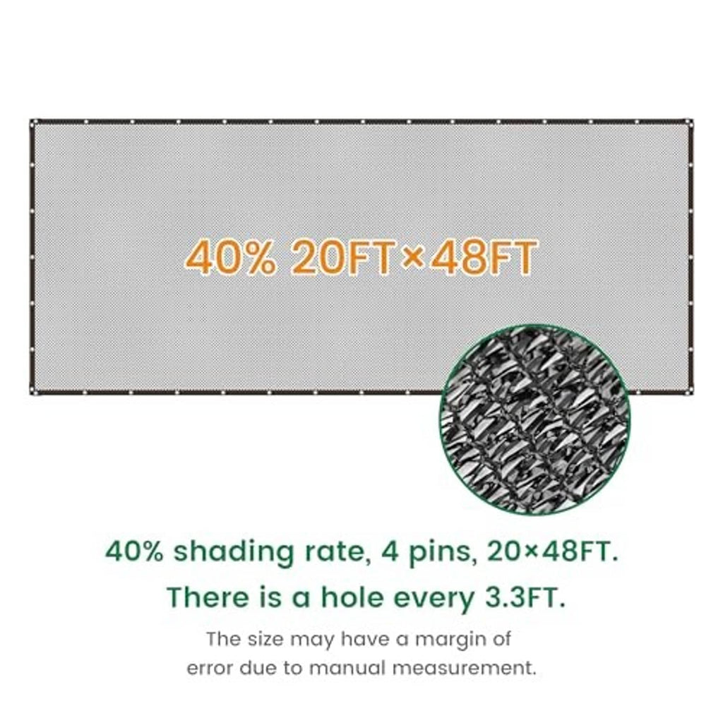 Woven sun shade cloth panel with metal grommets, 20 ft x 48 ft, dark gray/black