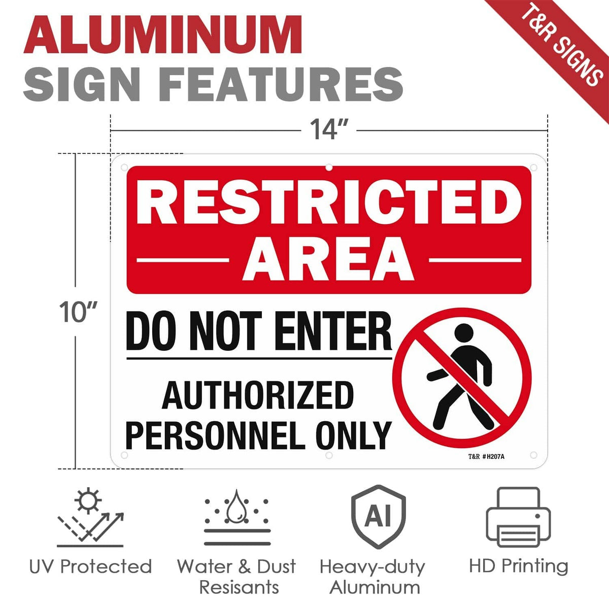 Red restricted area sign with 'RESTRICTED AREA' and 'DO NOT ENTER' text