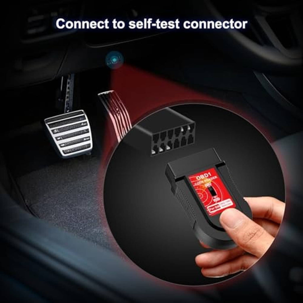 OBD1 code reader scanner with plug connector on black housing and red label