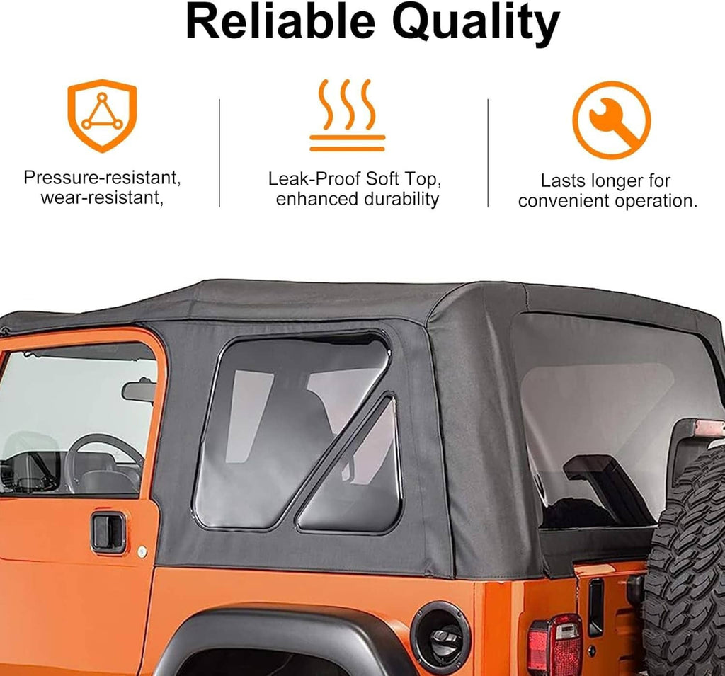 Jeep Wrangler TJ soft top roof with tinted rear windows in dark gray