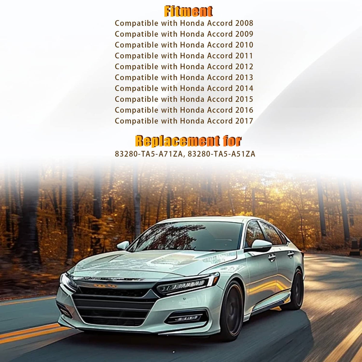 Tan replacement sun visors with LED mirror light for compatible Honda Accord models