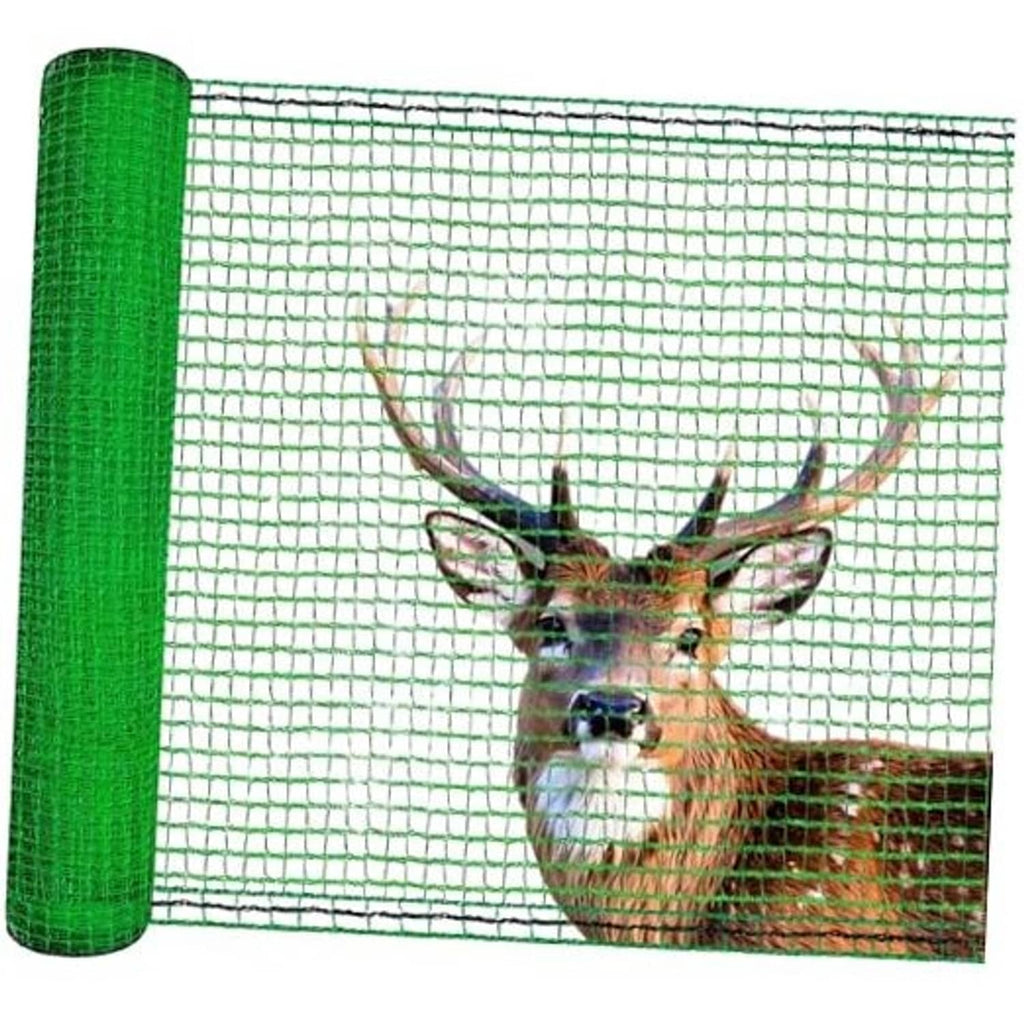 Green plastic deer fence netting roll with square mesh pattern