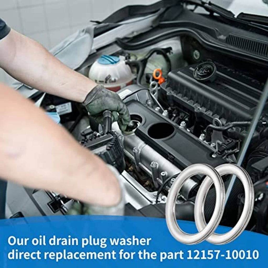 Metal crush washer ring gasket shown for oil drain plug replacement