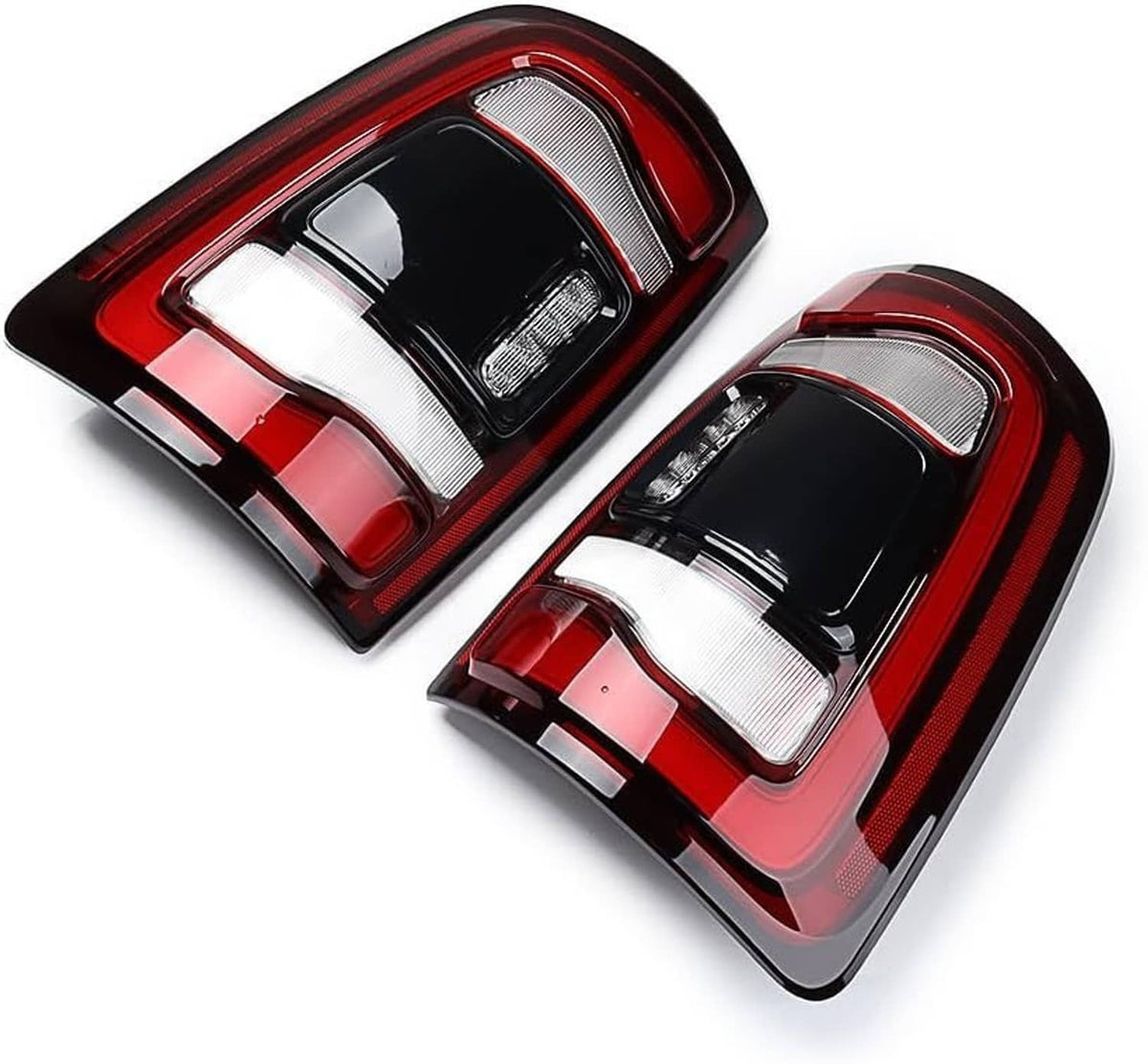 Pair of red-and-clear LED tail light assemblies with black outer bezel.