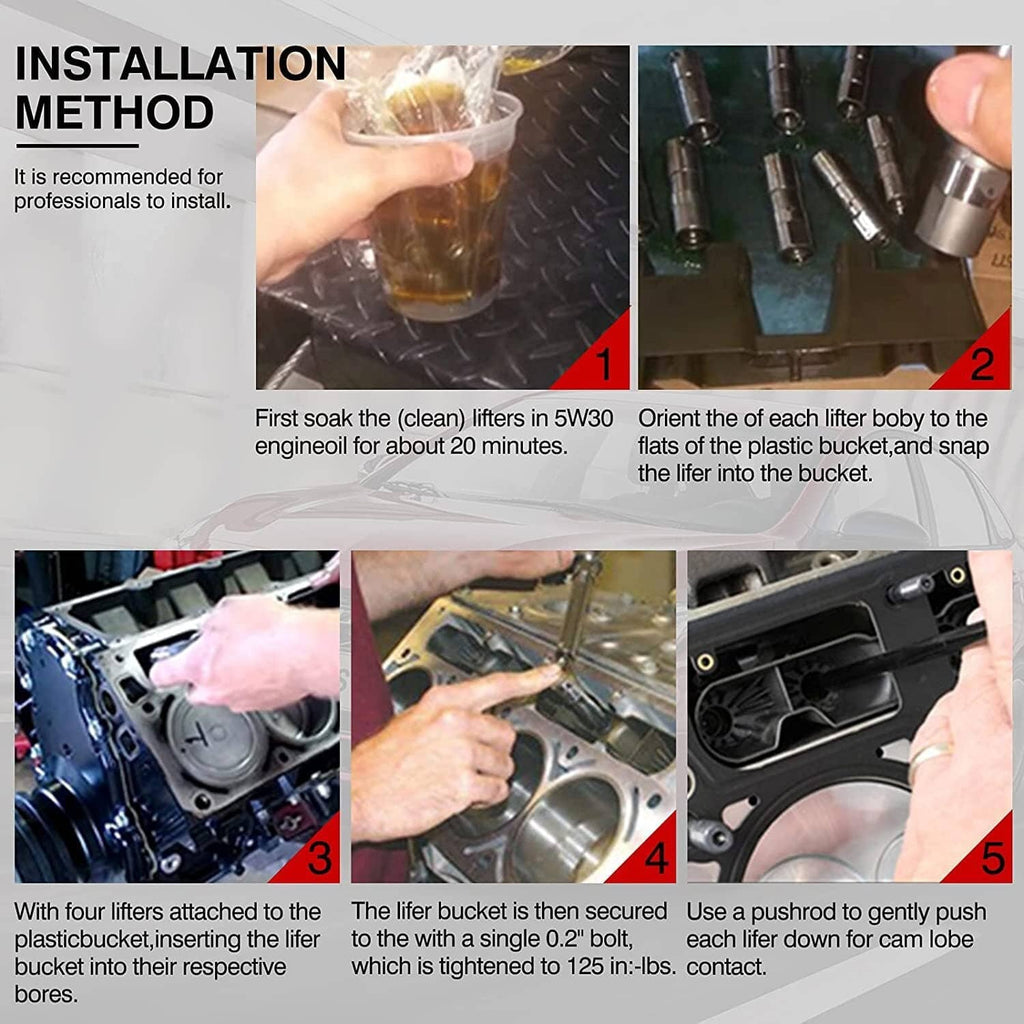 Valve lifter installation instruction steps with soak and orientation guidance