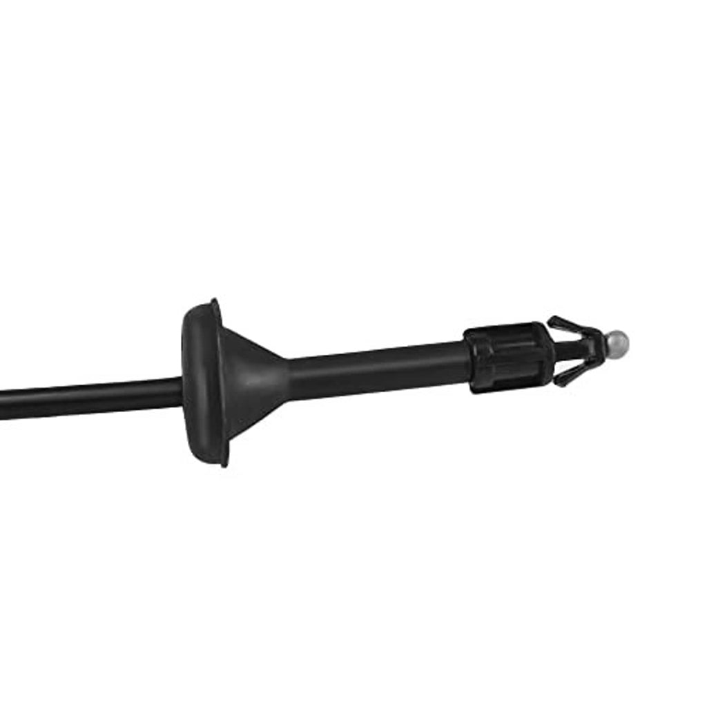 Hood latch release cable with black pull handle and cable end clip