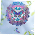 Hanging butterfly wind spinner with blue and purple center butterfly and scalloped spiral rings