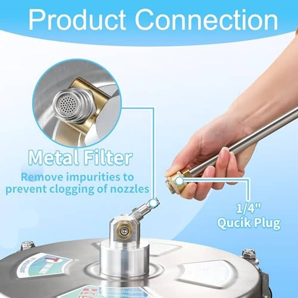 Stainless surface cleaner with metal inlet filter and 1/4 quick-plug connection