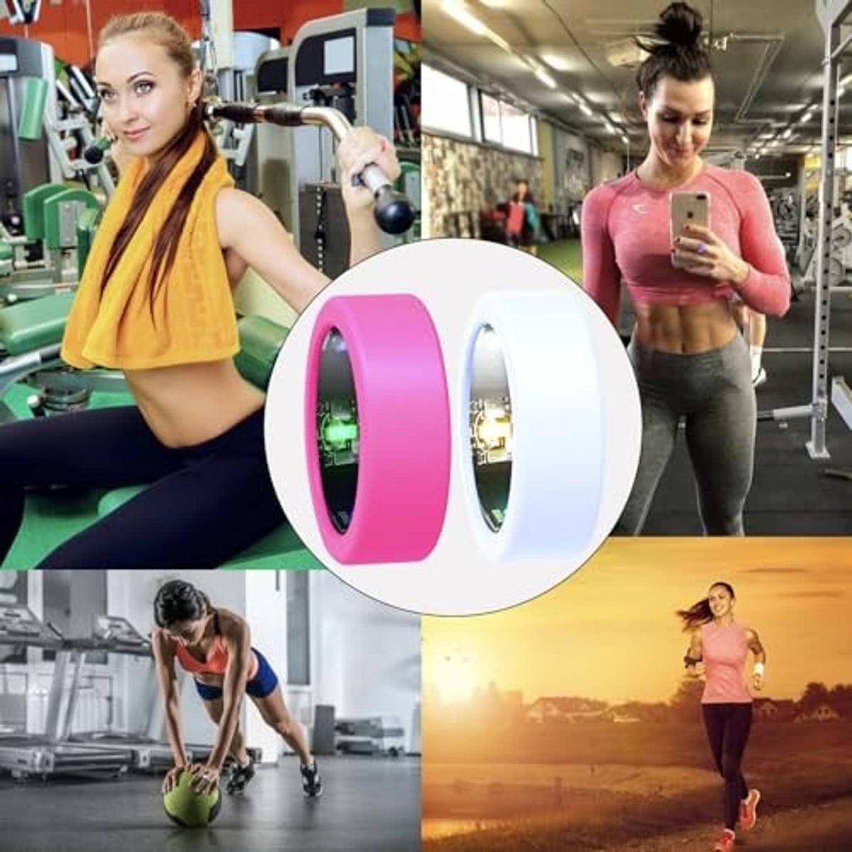 Smart ring replacement covers in pink and white, shown side by side.