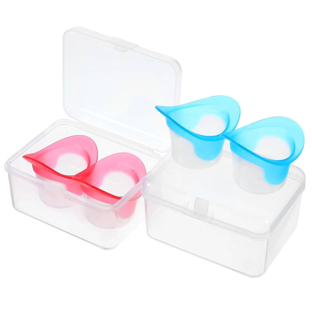 Clear storage case with suction eye wash cups: pink pair and blue pair