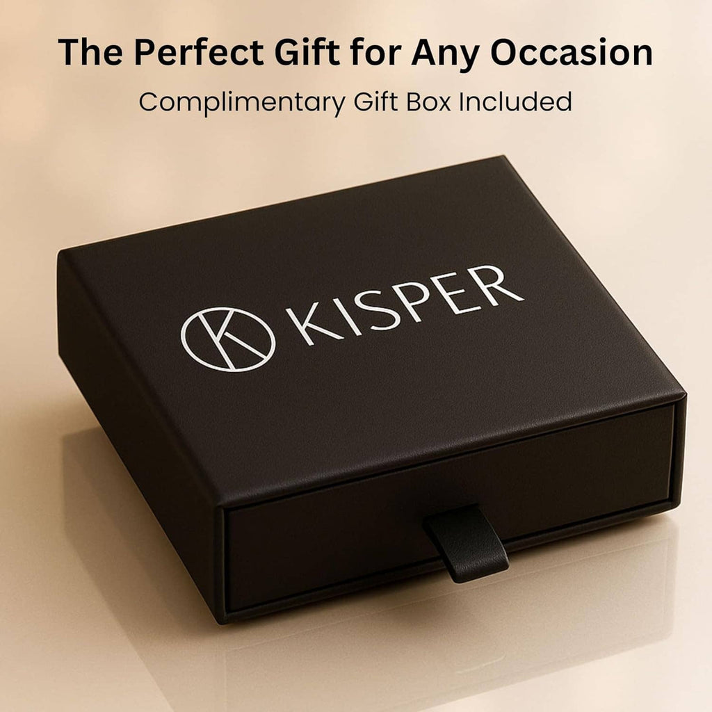 Black gift box with KISPER logo, included with the tennis necklace